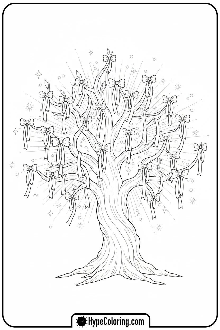 wishing-tree-with-ribbons - tree coloring pages