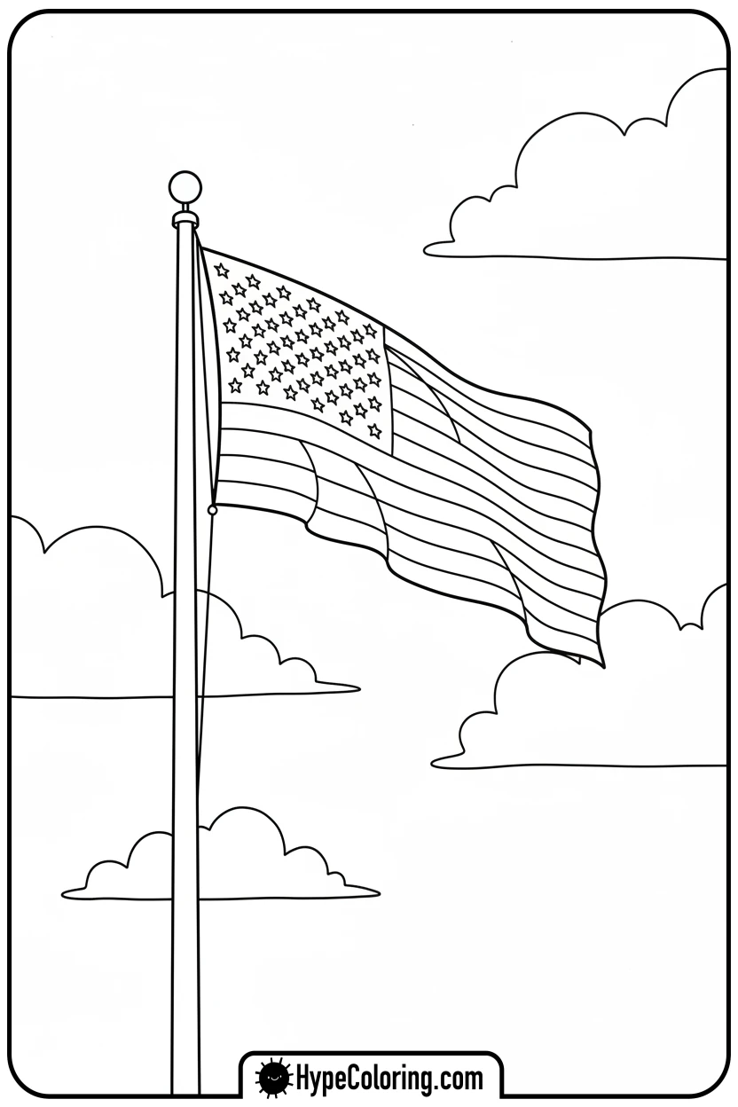 flag-waving-on-pole - usa flag coloring page