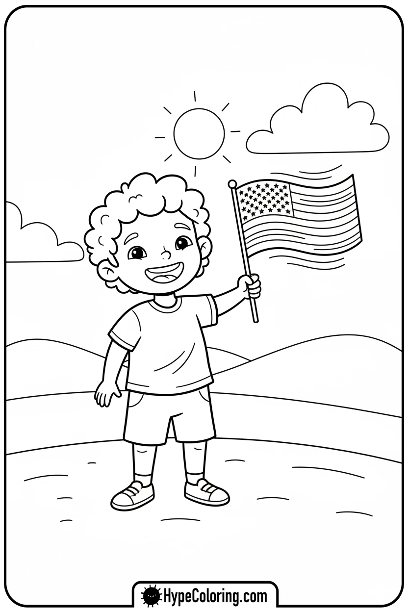 child-holding-usa-flag - usa flag coloring page