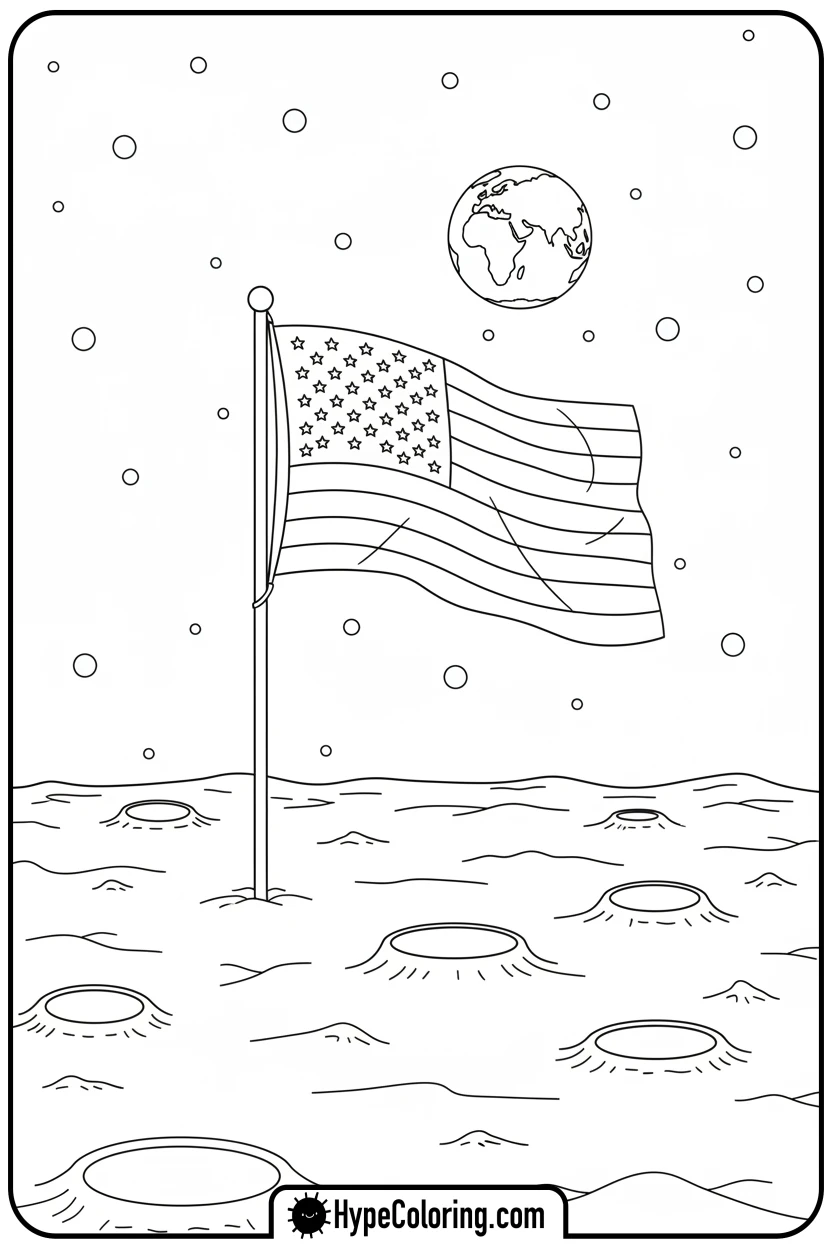flag-on-the-moon - usa flag coloring page
