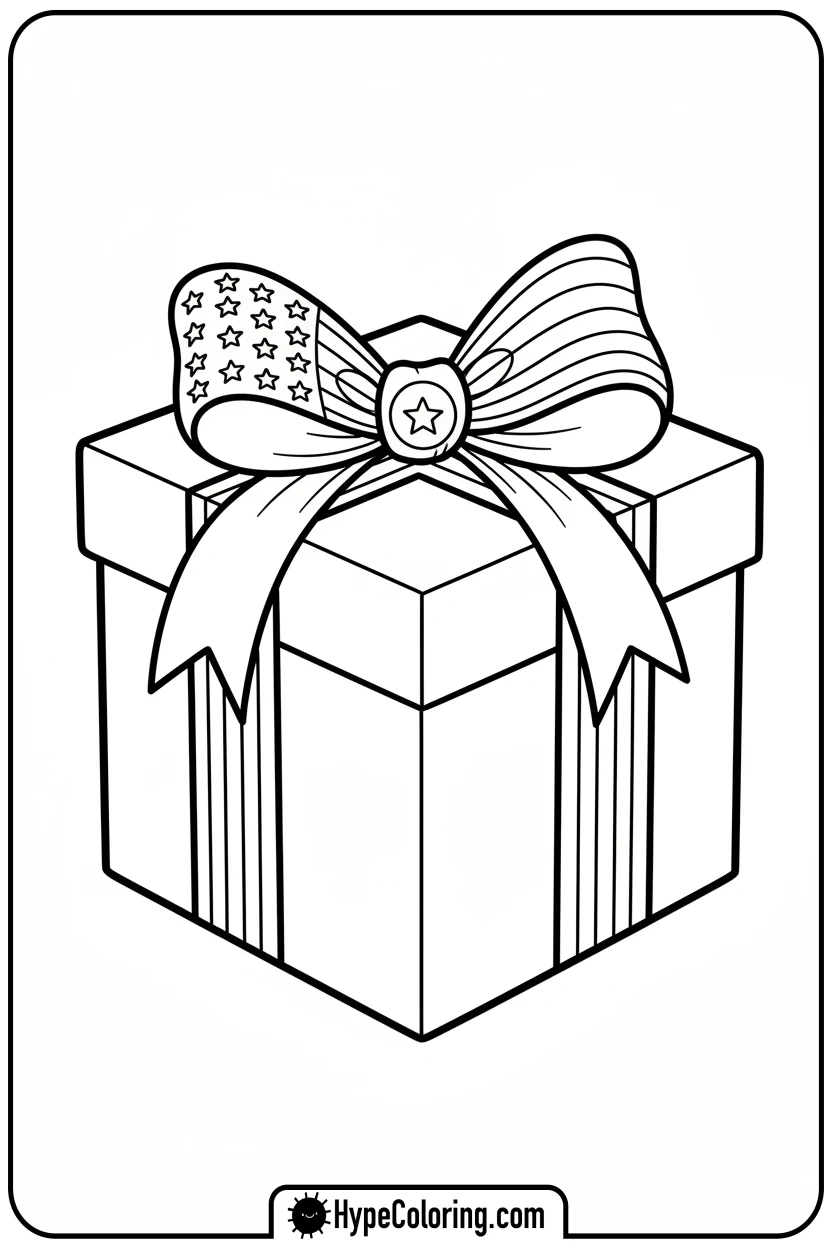 flag-ribbon-gift-box - usa flag coloring page