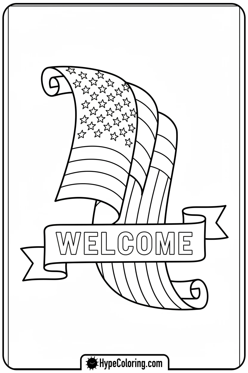 unfurled-flag-scroll - usa flag coloring page