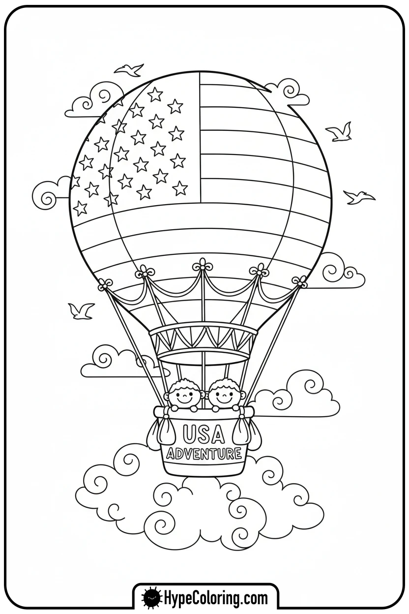 flag-hot-air-balloon - usa flag coloring page