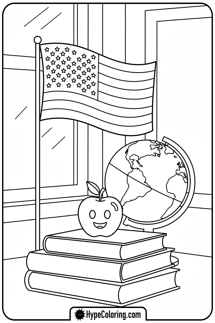 flag-in-classroom-corner - usa flag coloring page