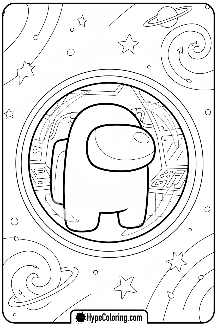 crewmate-looking-out-spaceship-window - among us coloring page