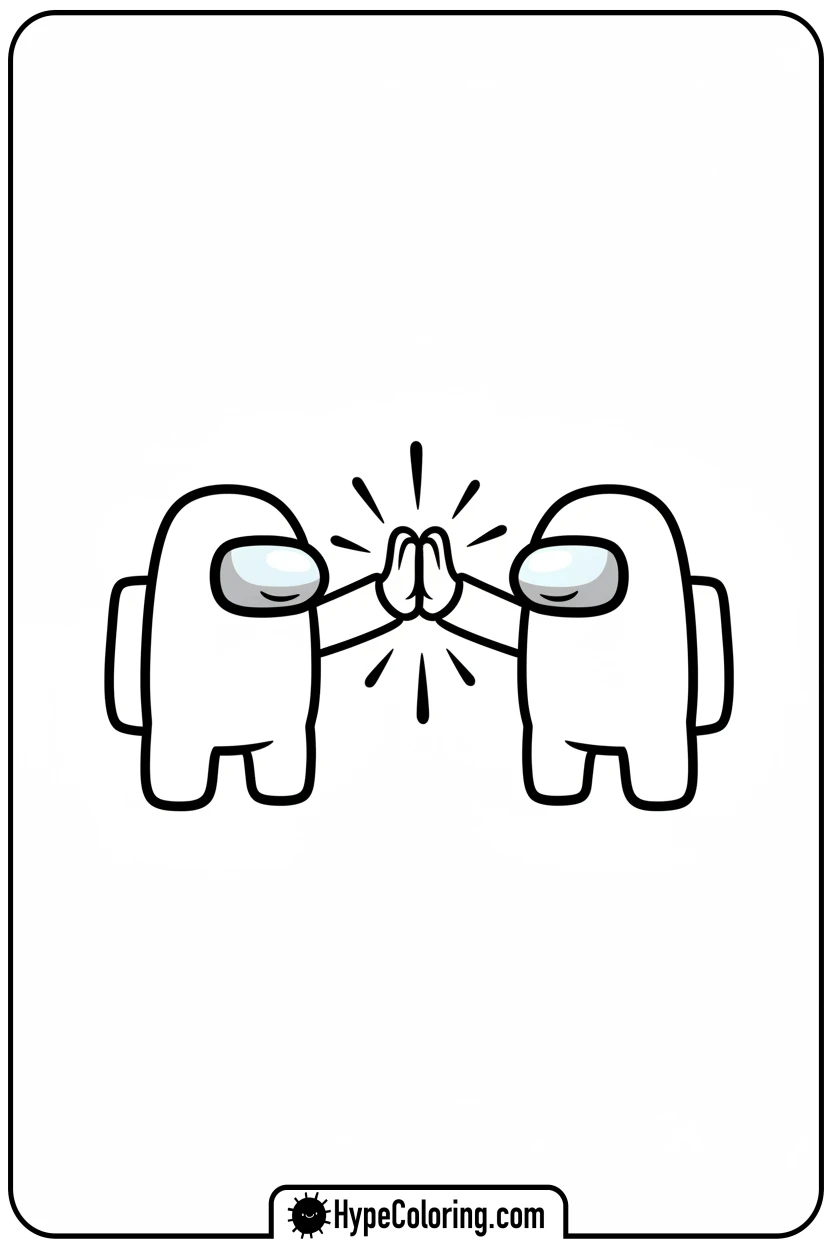 two-crewmates-high-fiving - among us coloring page