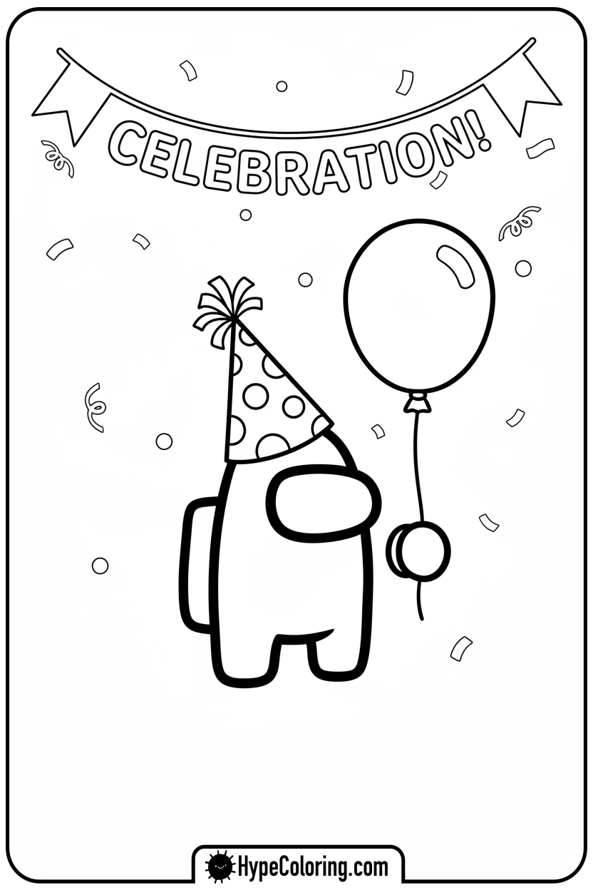 crewmate-with-party-hat-and-balloon - among us coloring page