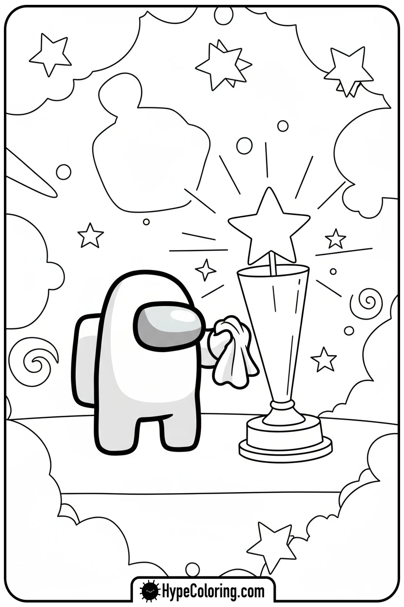 crewmate-polishing-a-trophy - among us coloring page