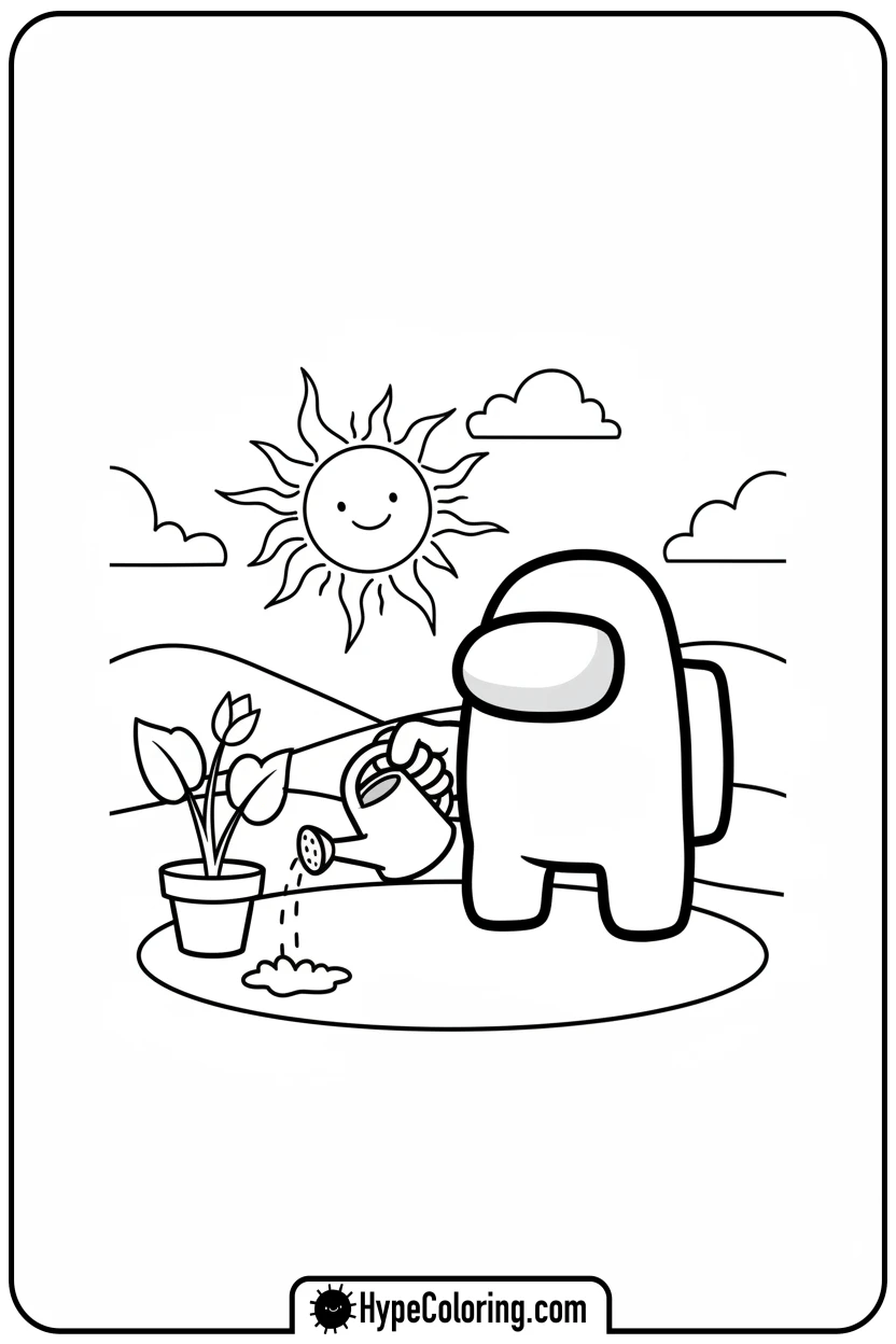 crewmate-watering-a-plant - among us coloring page