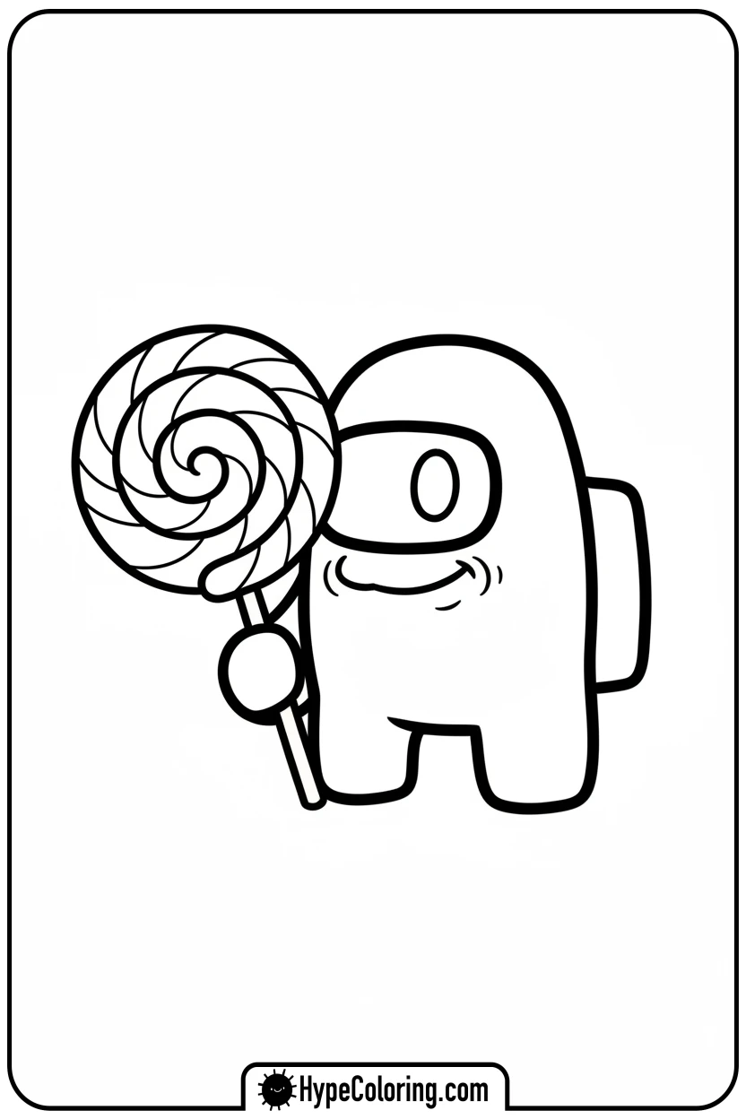crewmate-holding-giant-lollipop - among us coloring page