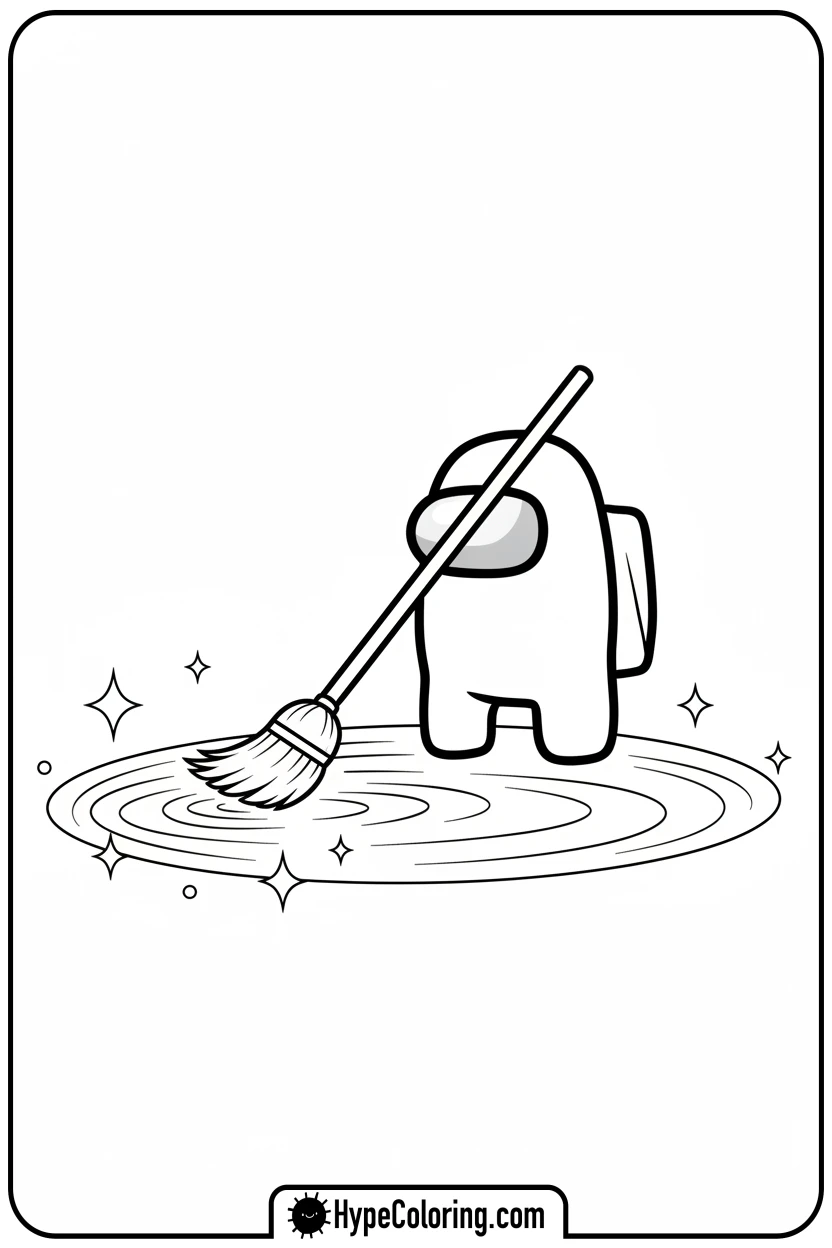 crewmate-sweeping-the-floor - among us coloring page