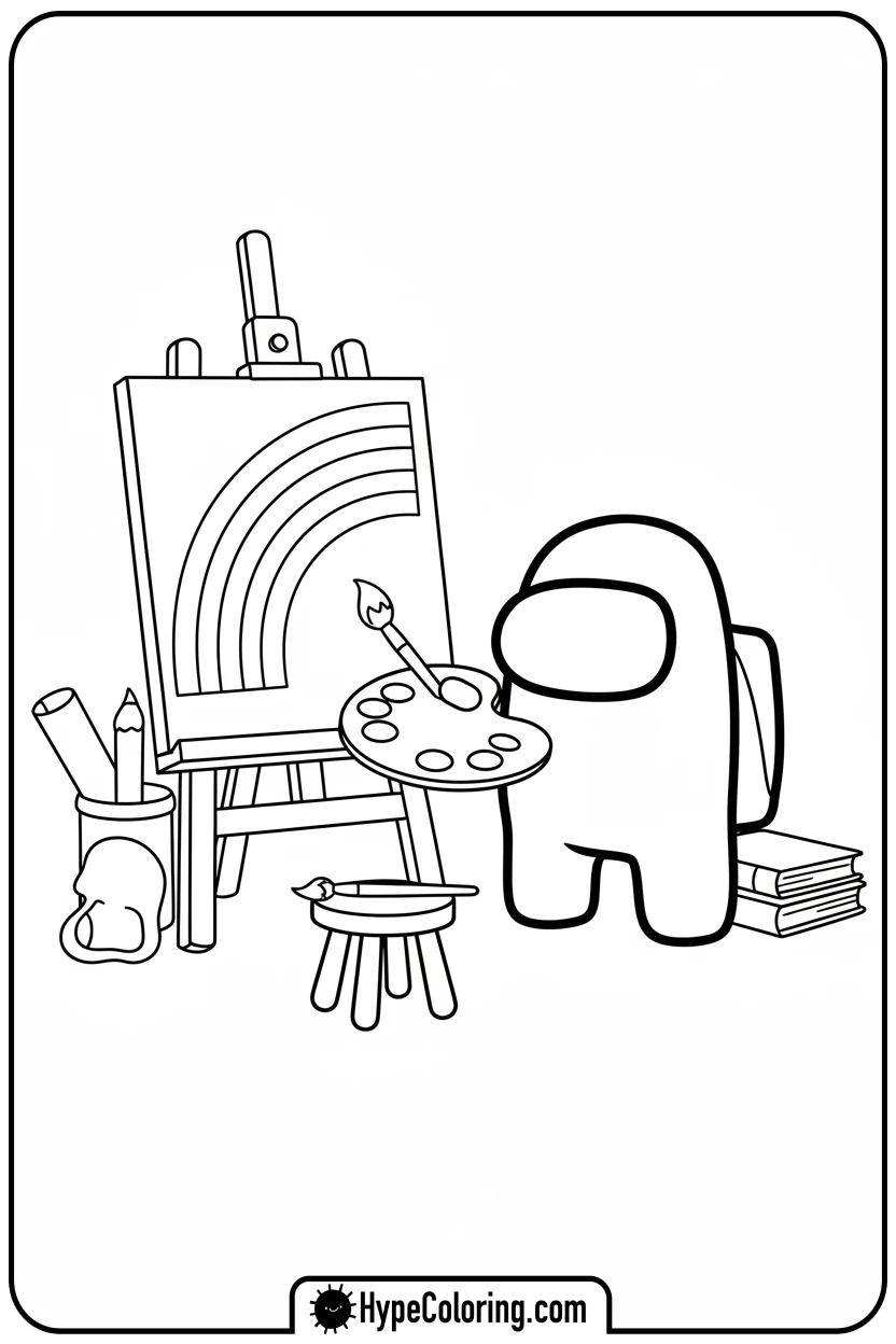 crewmate-painting-a-rainbow - among us coloring page