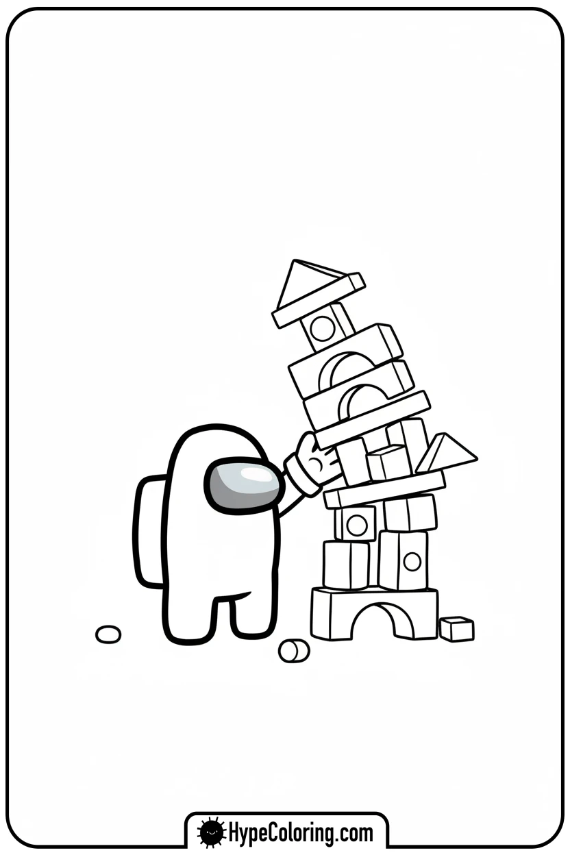 crewmate-stacking-building-blocks - among us coloring page