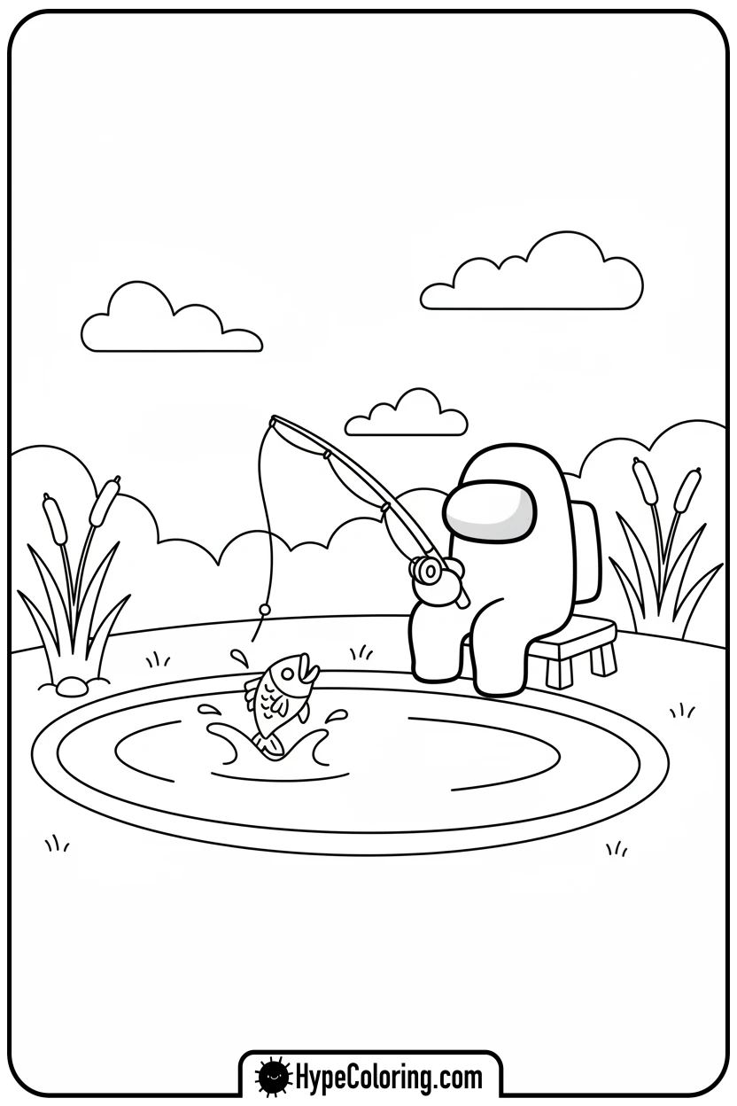 crewmate-fishing-in-a-pond - among us coloring page