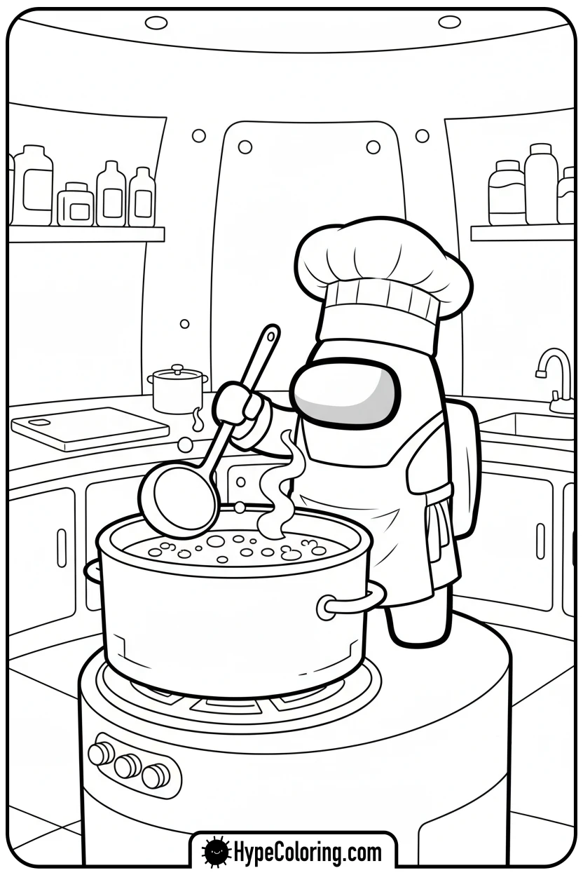 crewmate-cooking-soup-in-kitchen - among us coloring page