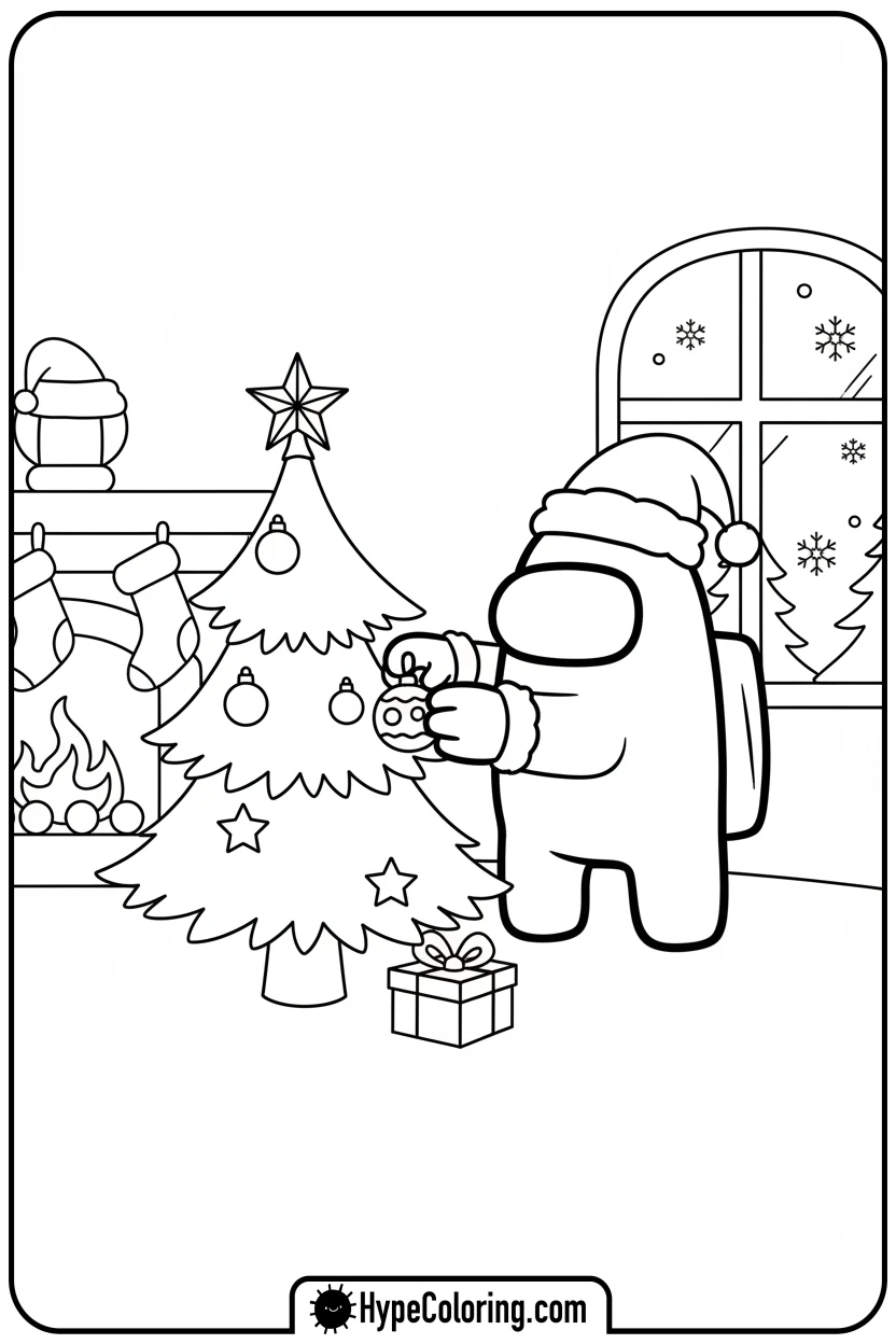 crewmate-decorating-christmas-tree - among us coloring page