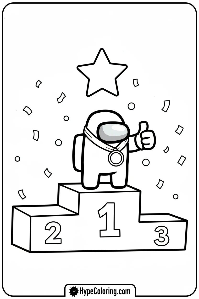crewmate-on-podium-with-medal - among us coloring page