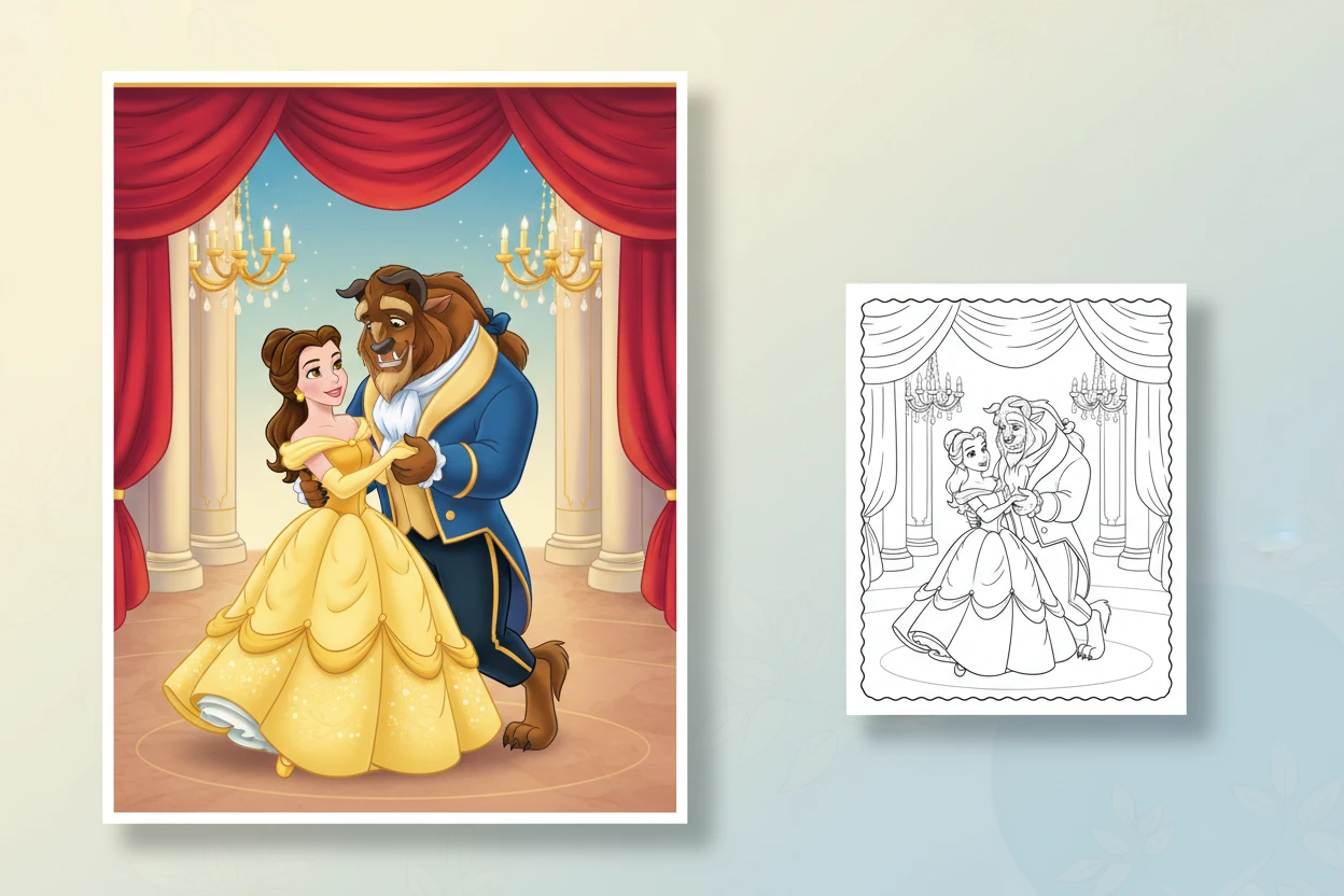 the-grand-majestic-exterior-of - beauty and the beast coloring pages
