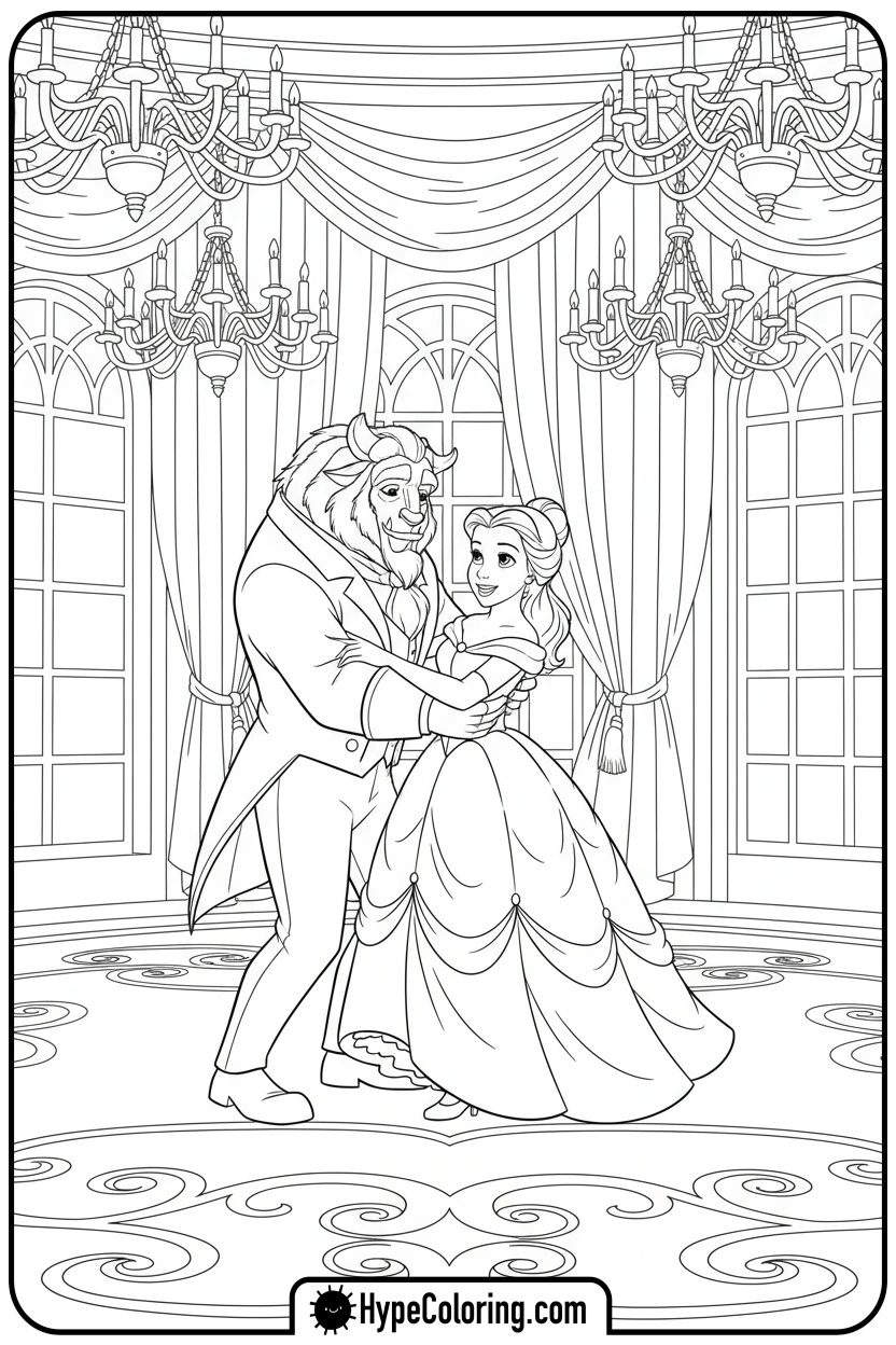 belle-and-beast-waltz - beauty and the beast coloring pages