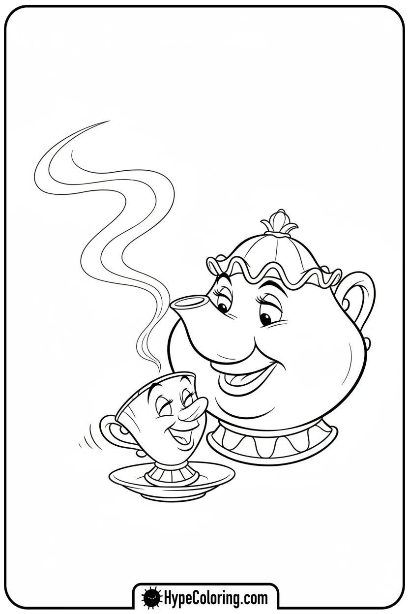 mrs-potts-and-chip-tea-time - beauty and the beast coloring pages