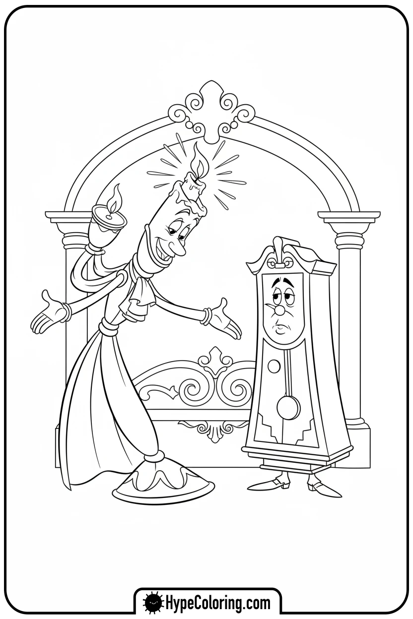 lumiere-and-cogsworth-posing - beauty and the beast coloring pages