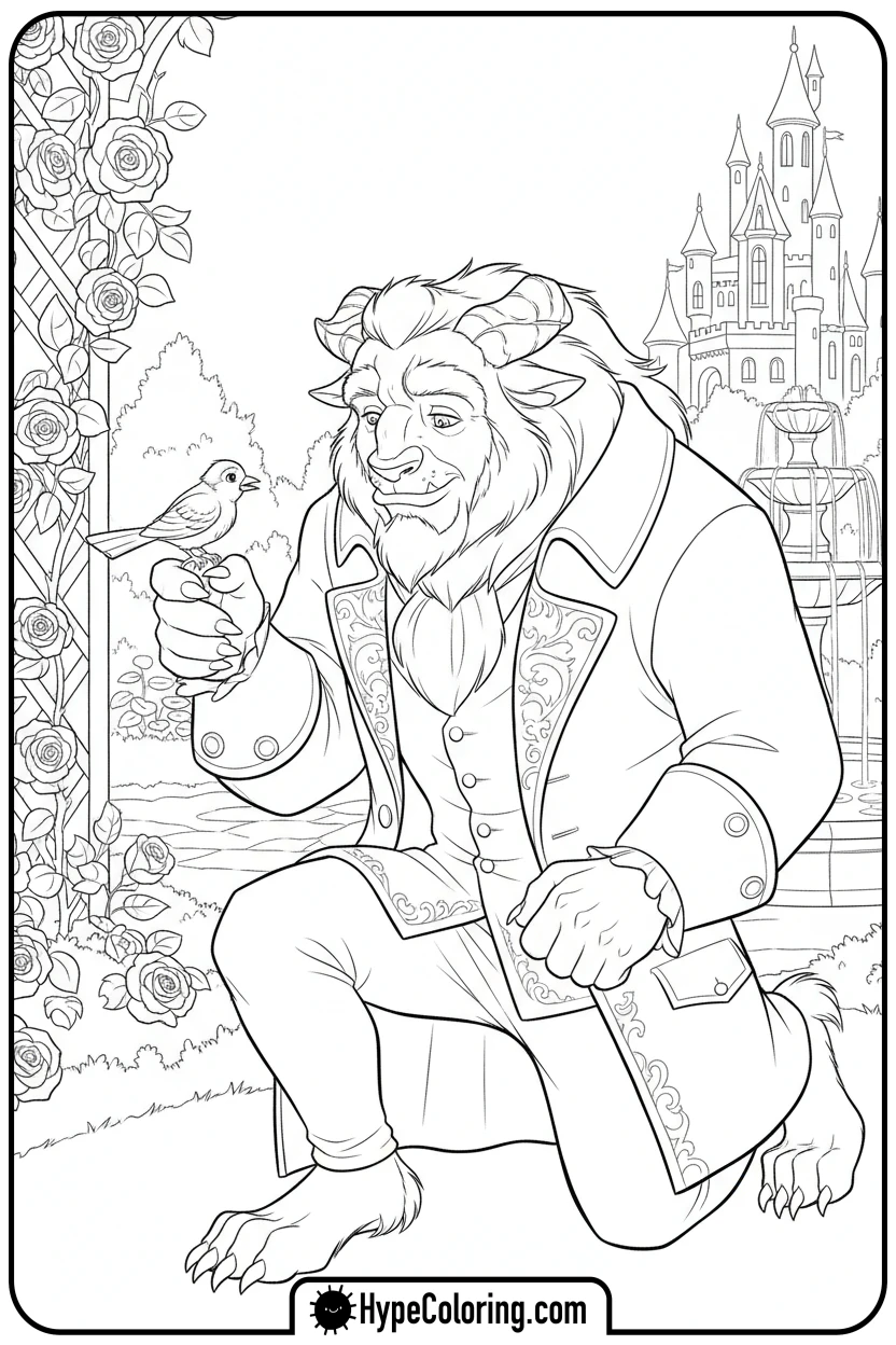 beast-feeding-a-bird - beauty and the beast coloring pages