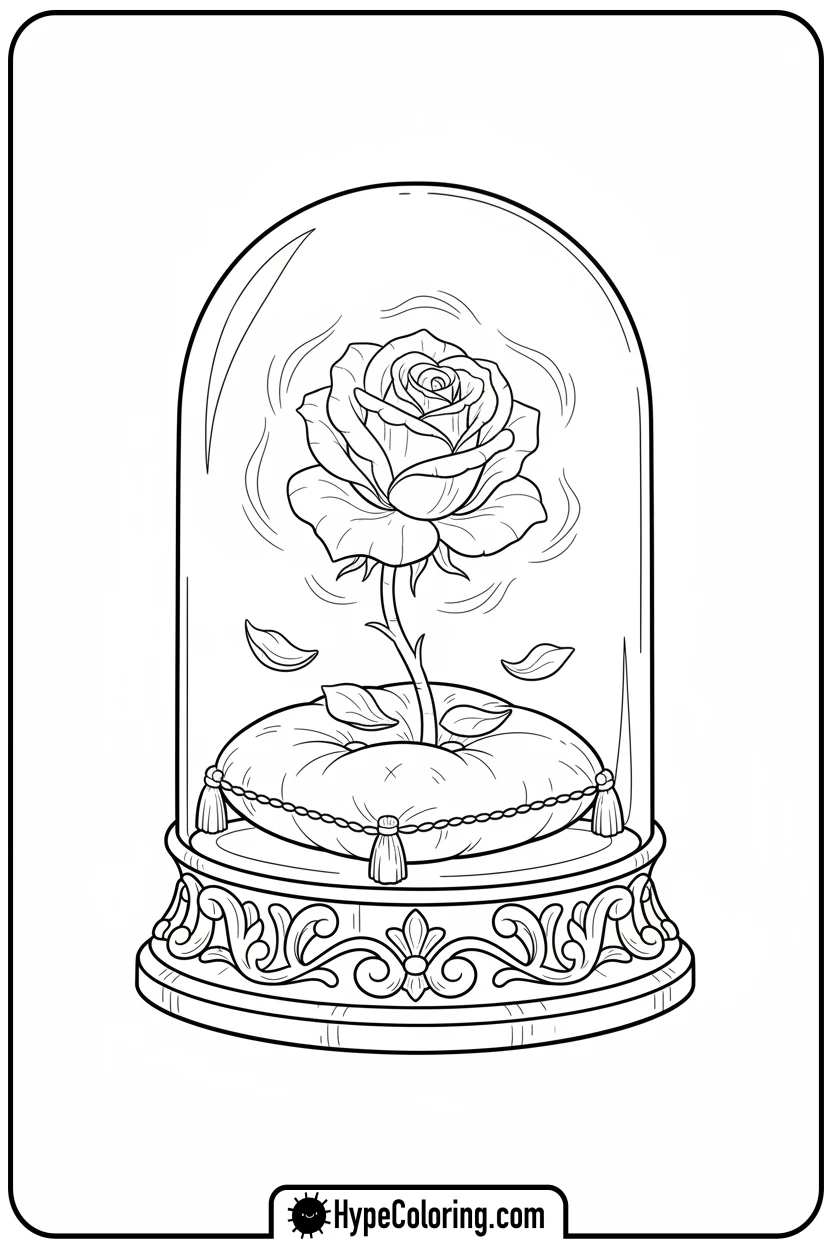 enchanted-rose-under-dome - beauty and the beast coloring pages