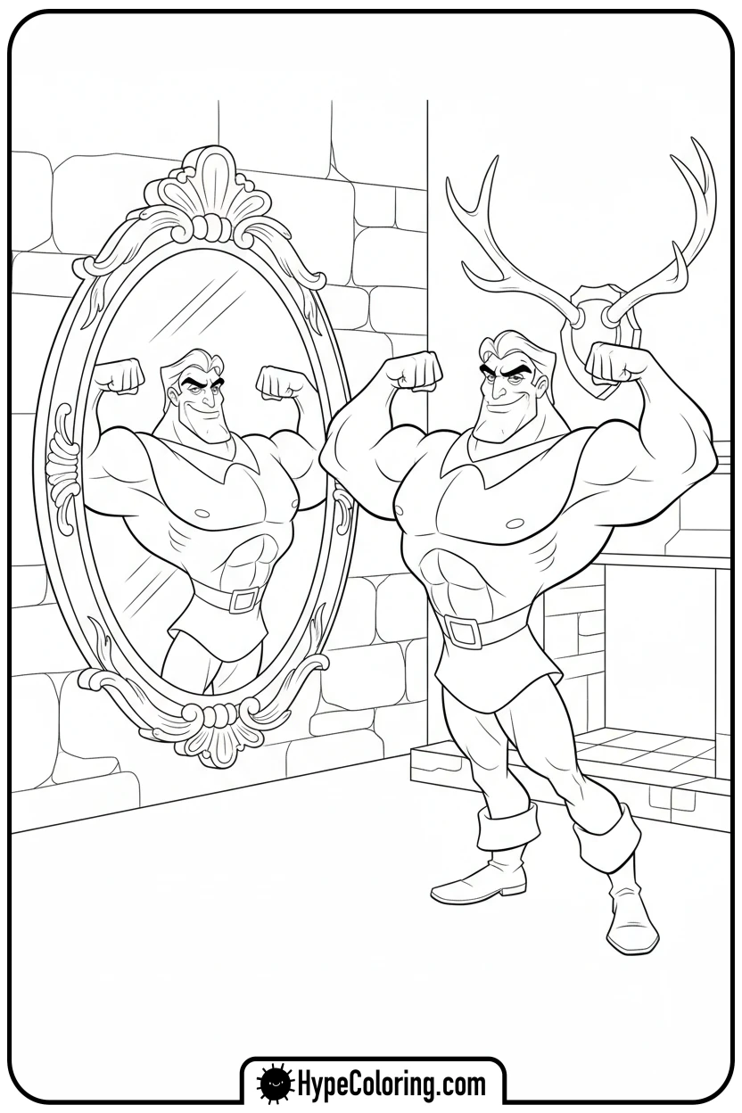 gaston-flexing-muscles - beauty and the beast coloring pages