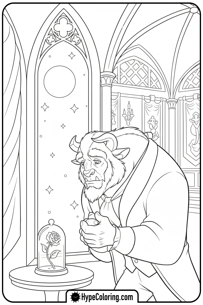beast-gazing-at-moon - beauty and the beast coloring pages