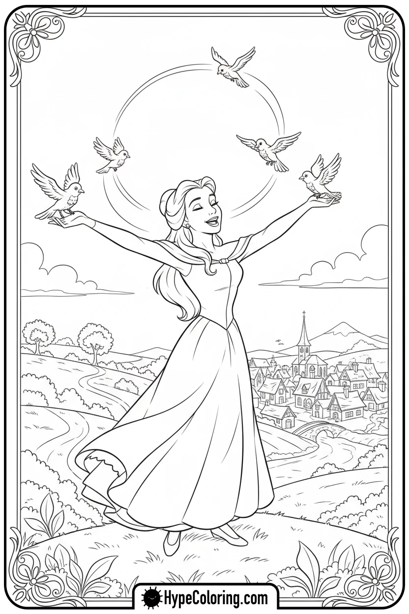 belle-singing-on-a-hill - beauty and the beast coloring pages