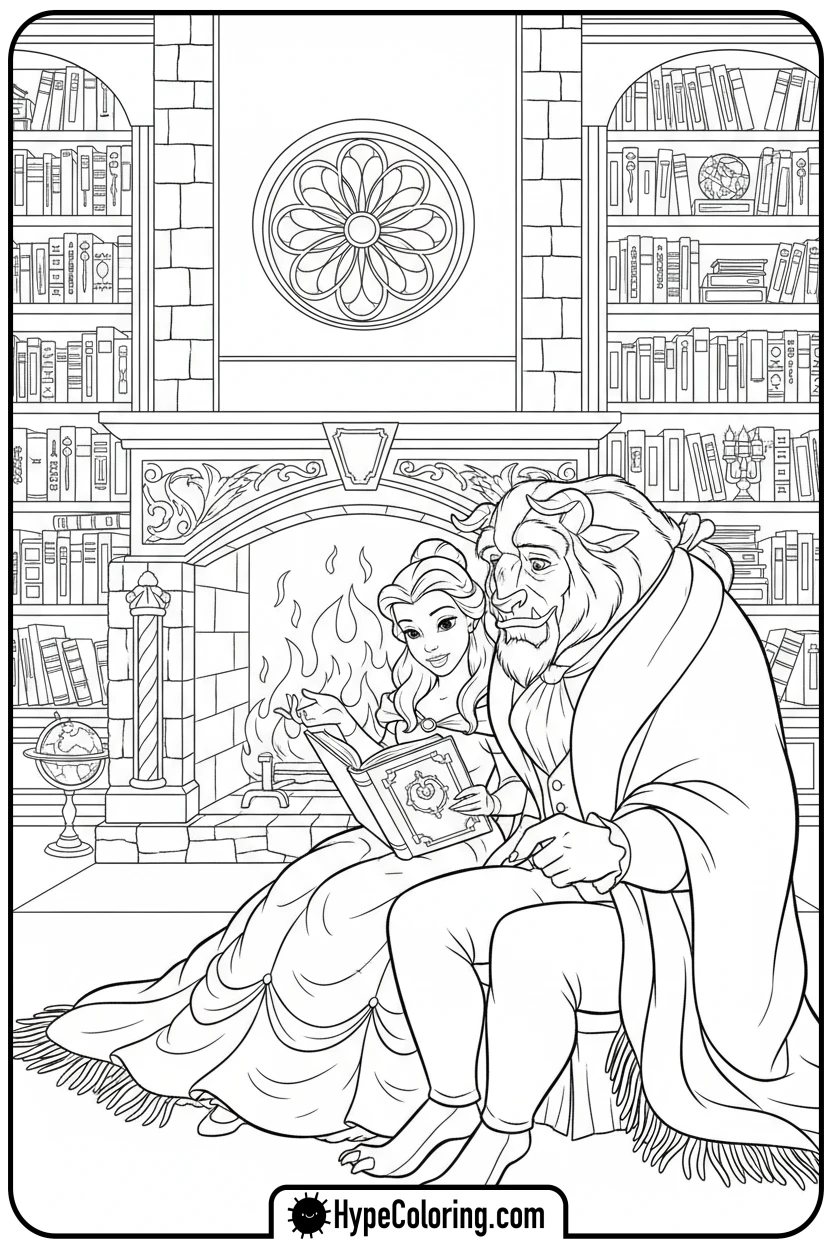 belle-reading-to-beast - beauty and the beast coloring pages