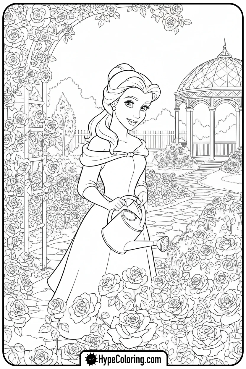 belle-in-a-rose-garden - beauty and the beast coloring pages