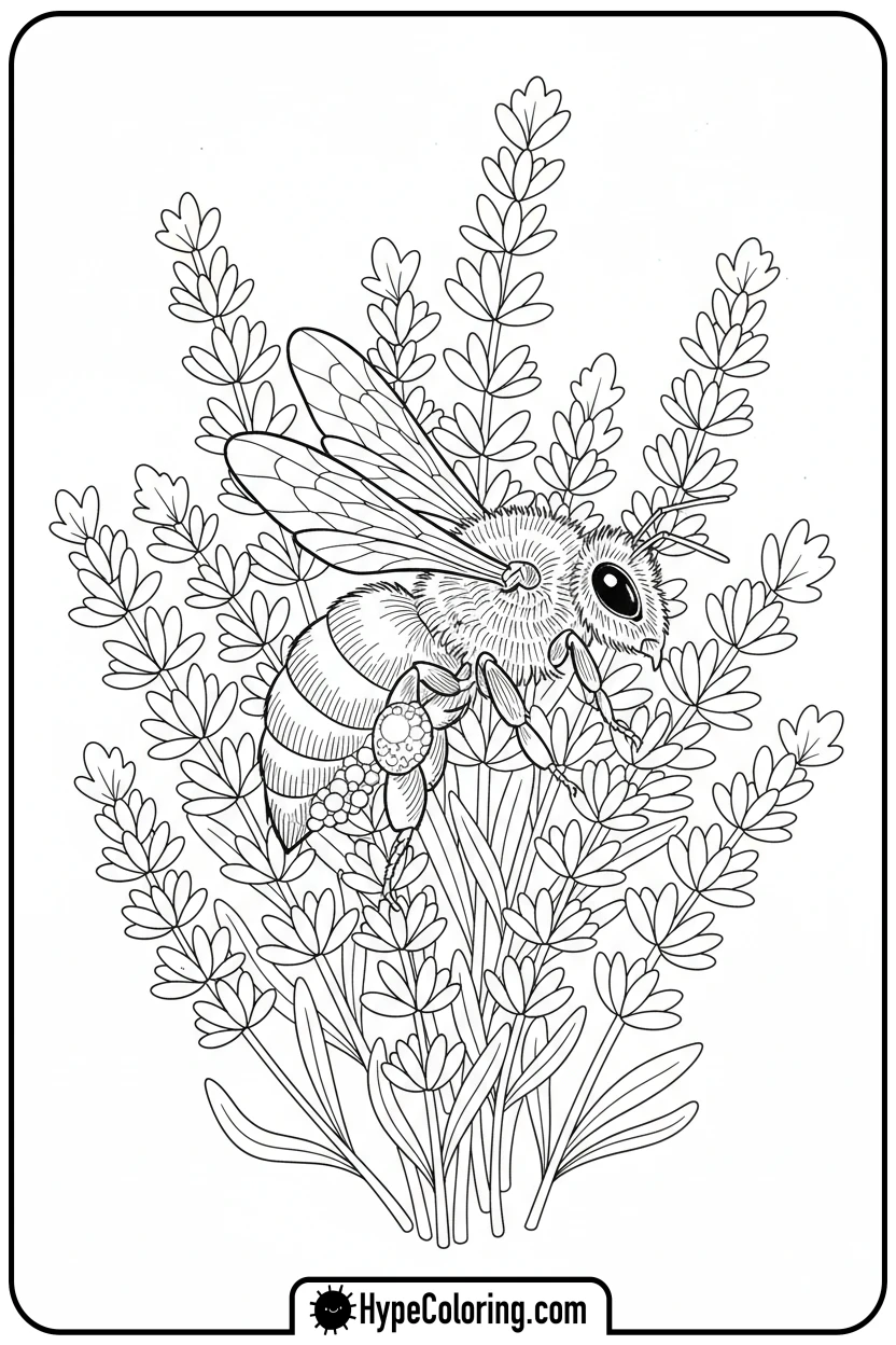 bee-collecting-pollen-from-lavender - bee coloring pages
