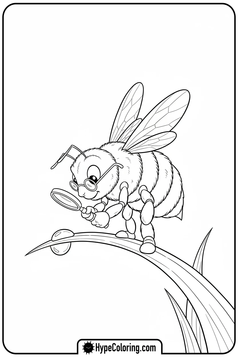bee-with-magnifying-glass - bee coloring pages