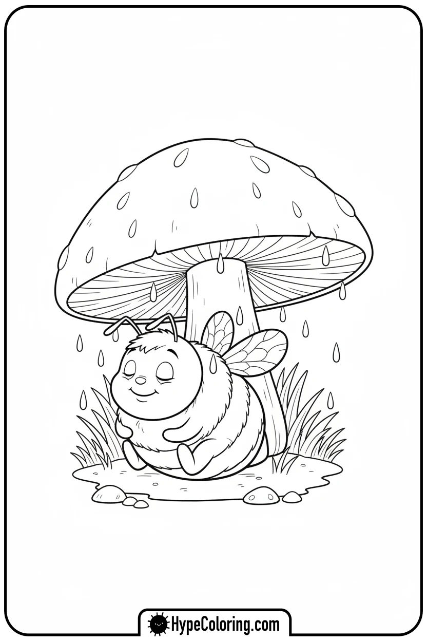 bee-under-mushroom-umbrella - bee coloring pages