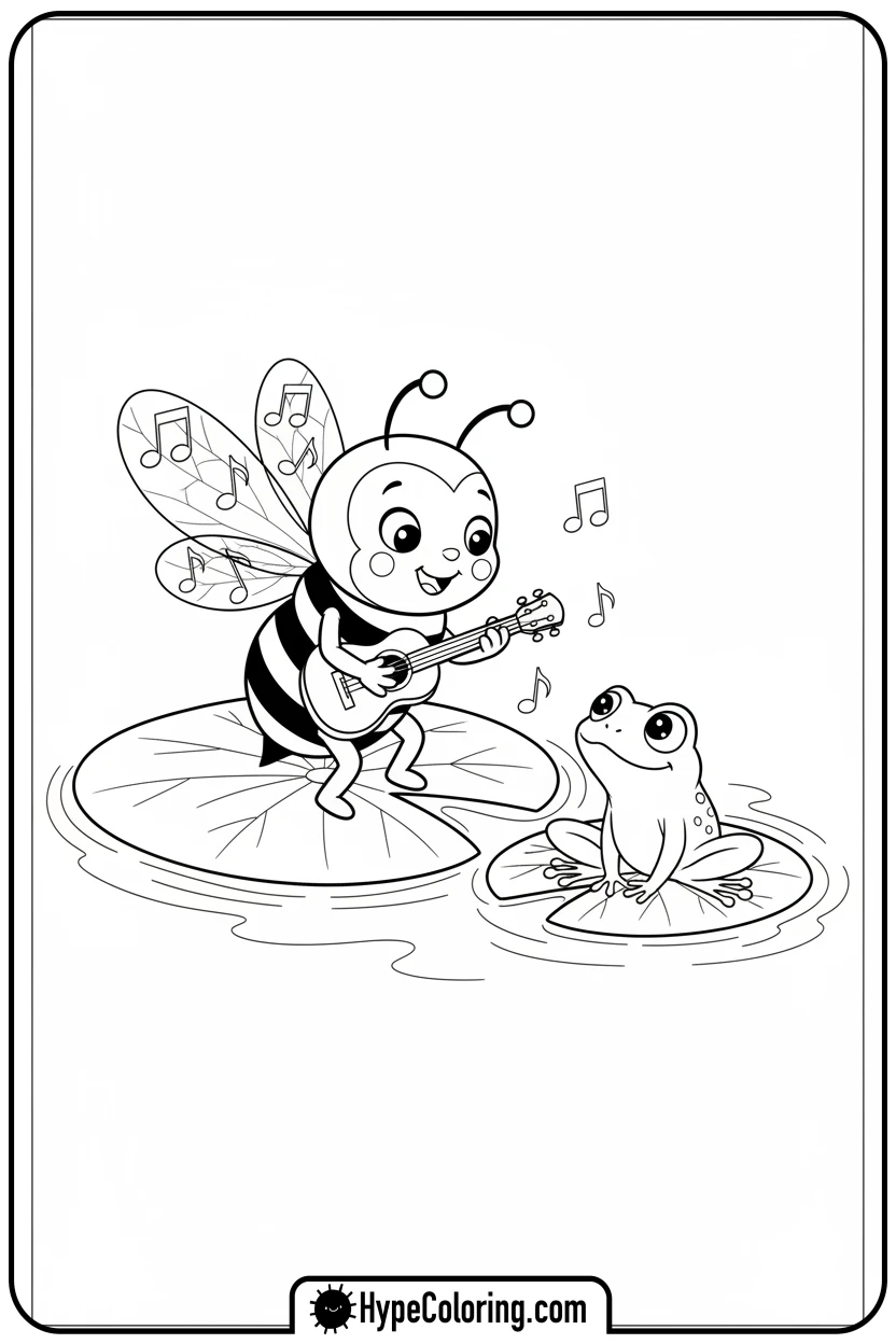 bee-playing-ukulele-for-frog - bee coloring pages