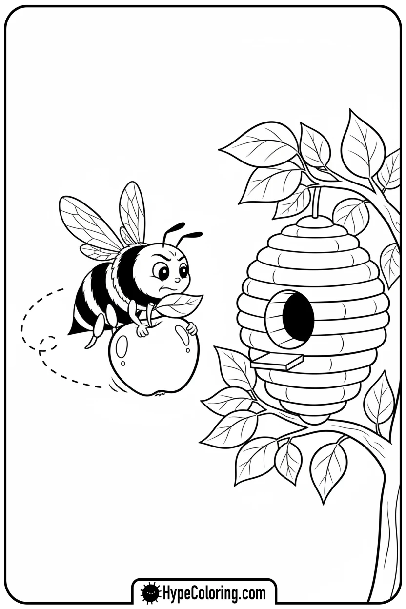 bee-carrying-apple - bee coloring pages