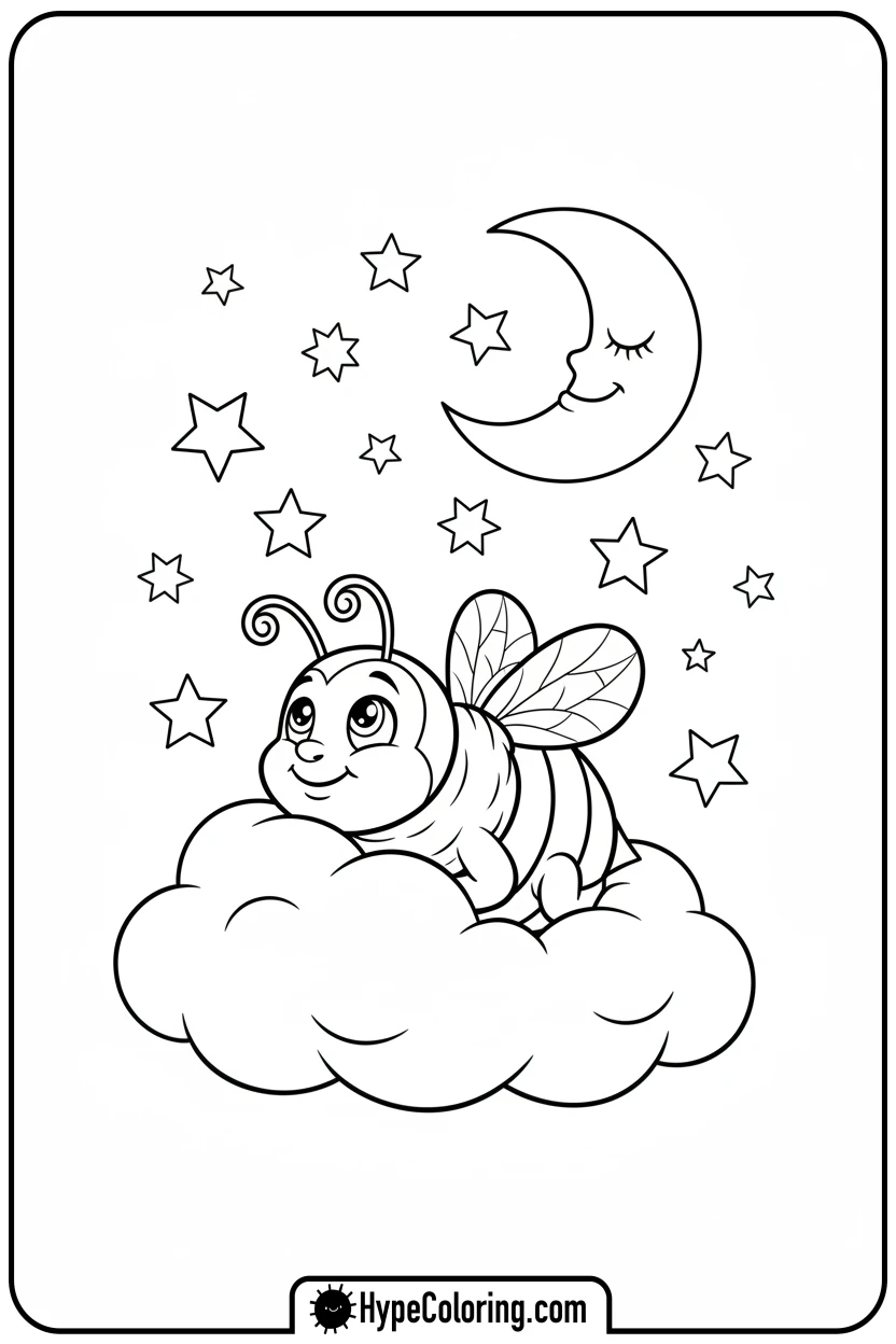 bee-stargazing-on-cloud - bee coloring pages