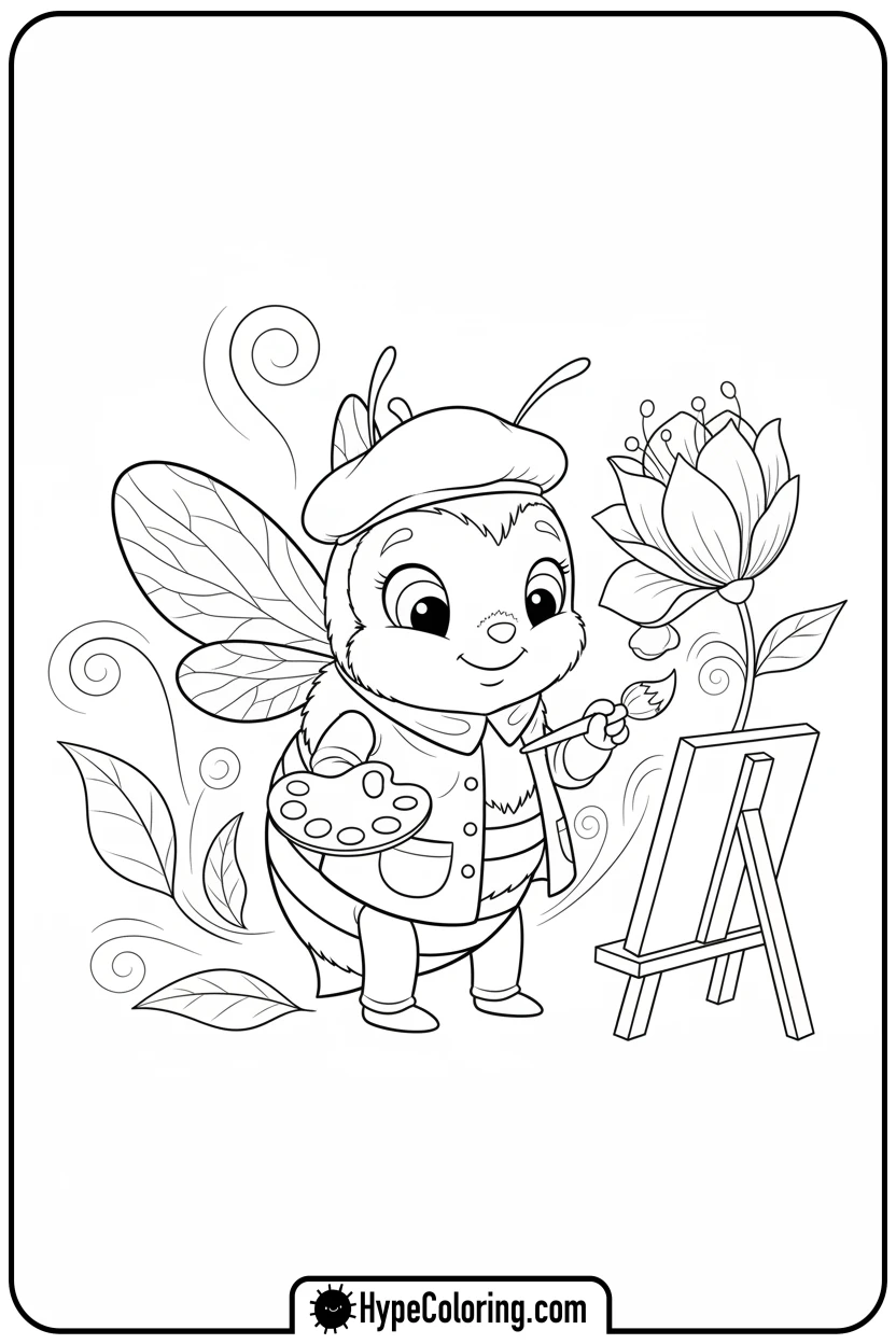 artist-bee-painting-flower - bee coloring pages
