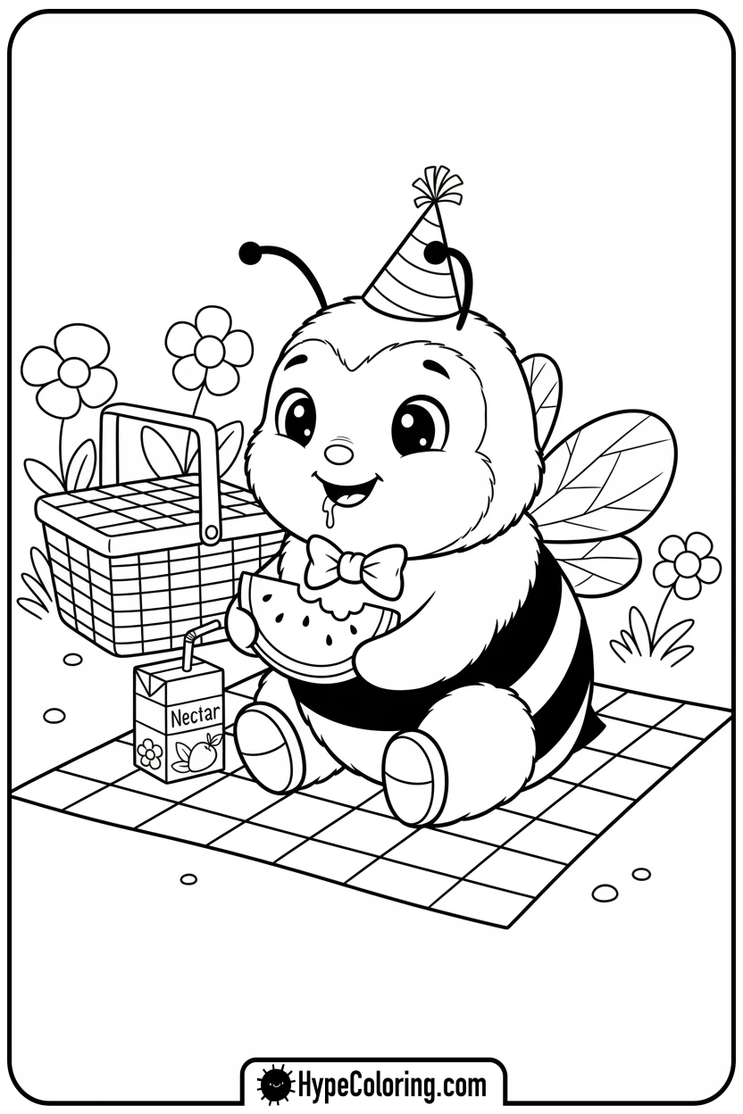 bee-on-a-picnic - bee coloring pages