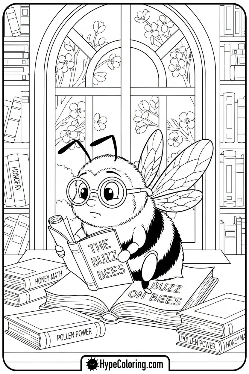 bee-reading-a-book - bee coloring pages