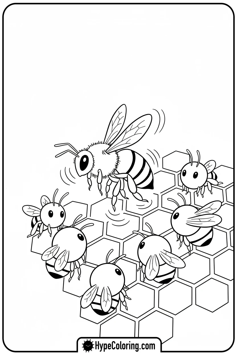 bee-doing-a-waggle-dance - bee coloring pages
