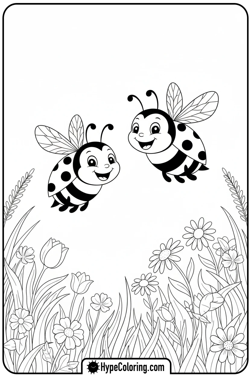 bee-and-ladybug-friends - bee coloring pages
