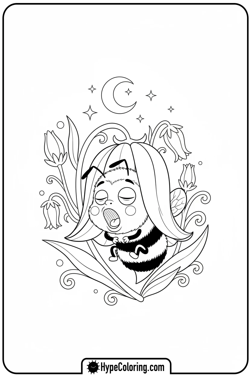 sleepy-bee-in-bluebell - bee coloring pages
