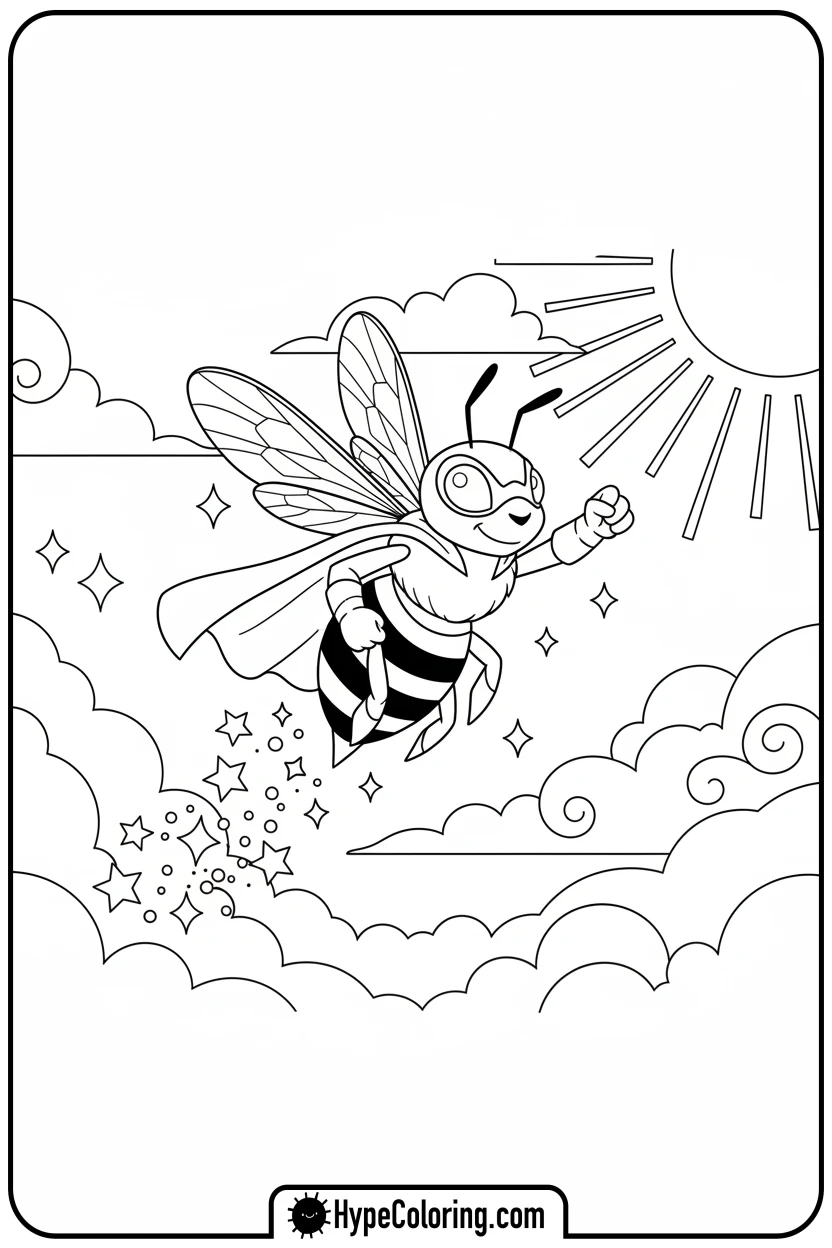 superhero-bee-flying - bee coloring pages