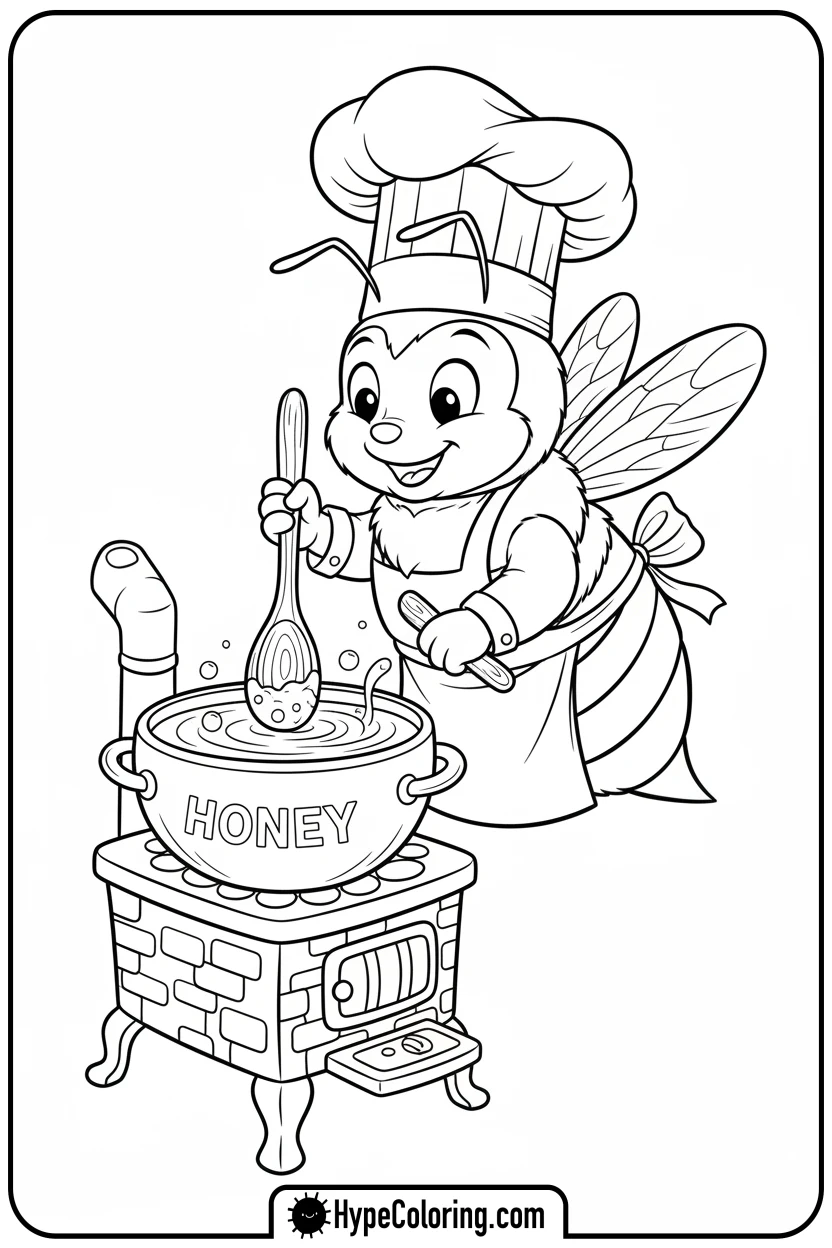 chef-bee-cooking-honey - bee coloring pages