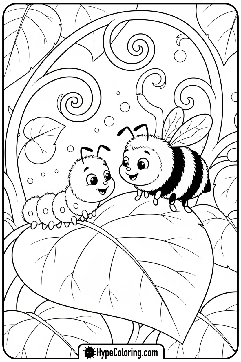 bee-meeting-caterpillar - bee coloring pages