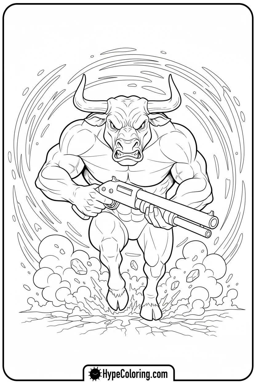 bull-charging-with-shotgun - brawl stars coloring pages