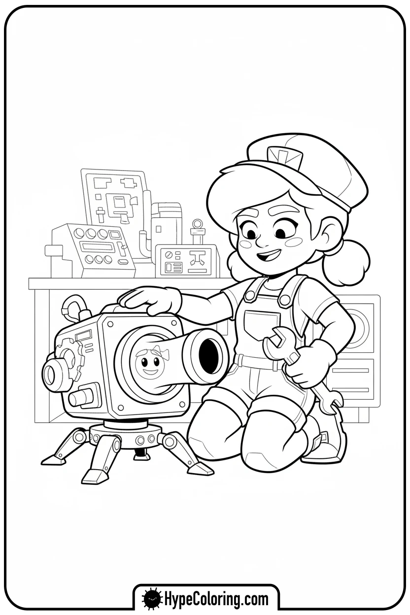 jessie-petting-her-turret-scrappy - brawl stars coloring pages