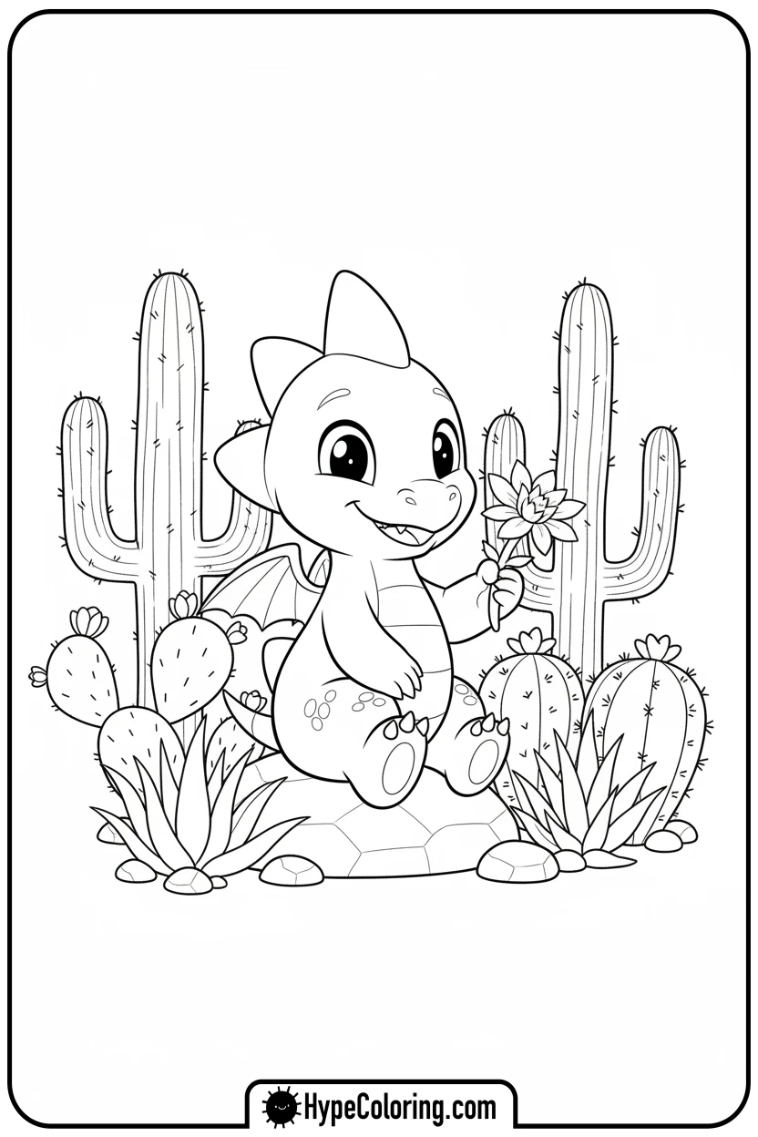 spike-holding-a-cactus-flower - brawl stars coloring pages